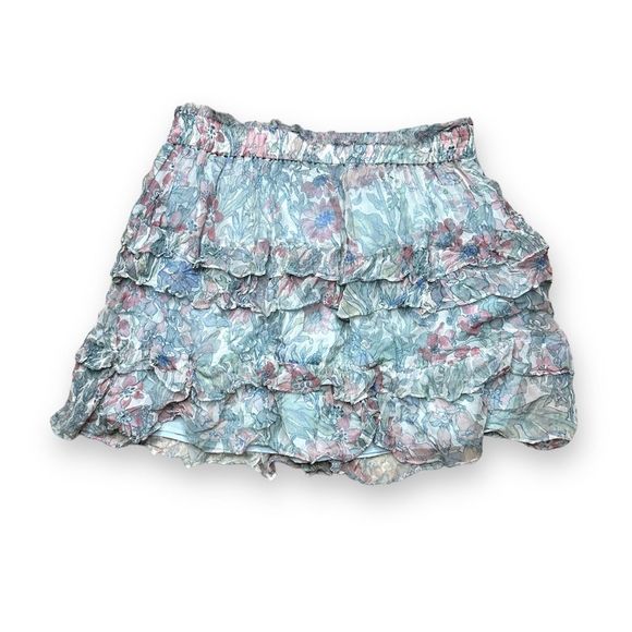 LoveShackFancy Benicia Layered Tiered Chiffon Ruffle Mini Skirt Mystical Foliage - Picture 10 of 12